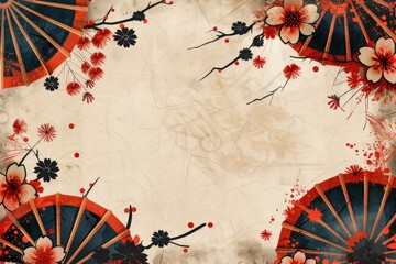 Vintage grunge Japanese style background. Black red ink brush stroke. AI Generative
