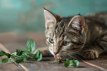Cat is happy with cat marijuana , cannabis medicine, Generative AI