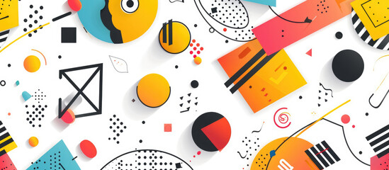 Obraz premium Abstract background with colorful geometric shapes and patterns in the style of Memphis design