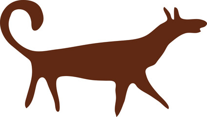 Dog cave painting, ancient hunter stone art