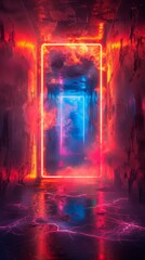 Fototapeta premium A geometric abstract background with neon lights. 