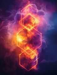 A geometric abstract background with neon lights. 