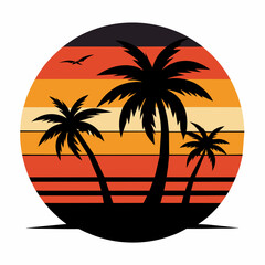 Summer times tropical with Retro vintage palm tree silhouette on the beach Vector Illustration

