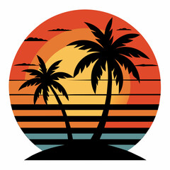 Summer times tropical with Retro vintage palm tree silhouette on the beach Vector Illustration
