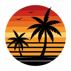 Summer times tropical with Retro vintage palm tree silhouette on the beach Vector Illustration

