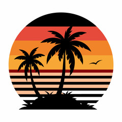 Summer times tropical with Retro vintage palm tree silhouette on the beach Vector Illustration
