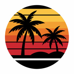 Retro vintage palm tree silhouette on the beach Vector Illustration
