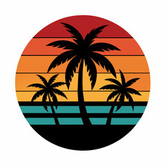 Summer times tropical with Retro vintage palm tree silhouette on the beach Vector Illustration  © Soraia Akter
