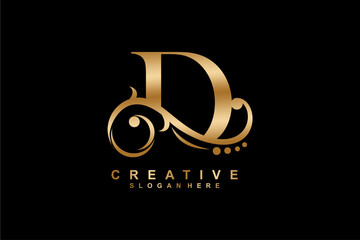 d letter logo with luxury gold floral ornament. d monogram logo, d typography. suitable for business logos, companies, beauty, fashion, boutiques, etc