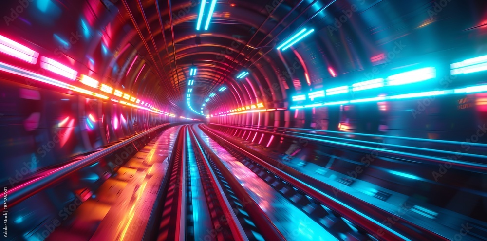 Aufkleber glowing tunnel with colored light streaks. abstract blurred background of colorful speed motion in f