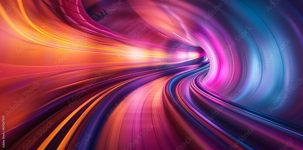 Poster speed motion in tunnel. abstract blurred background of colorful speed motion in futuristic tunnel wi