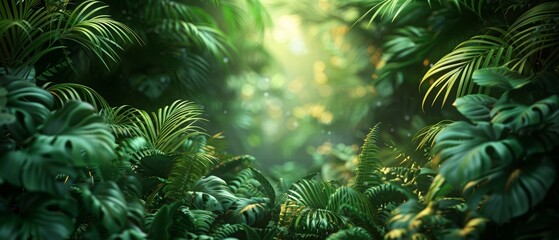 Background Tropical. Giant trees rise like sentinels, their roots intertwining to create a labyrinth where every corner teems with life.