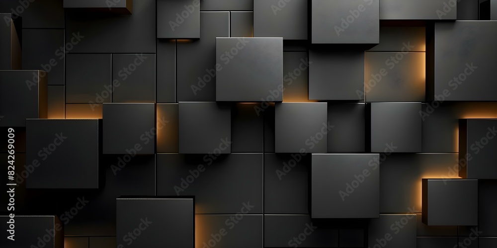 Poster monolithic patterns formed by abstract black wall squares of various sizes and shapes. concept monoc