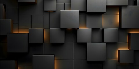 Monolithic Patterns Formed by Abstract Black Wall Squares of Various Sizes and Shapes. Concept Monochrome Minimalism, Abstract Geometry, Black Wall Art, Squares and Shapes, Monolithic Patterns