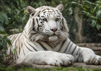 A portrait of a languid White Tiger.