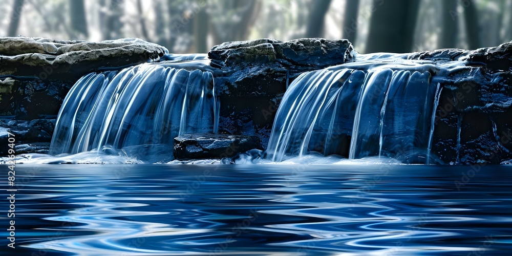 Poster flowing water effect with side view and centered copy space: selective focus. concept nature photogr