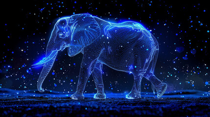 Blue glow elephant silhouette in a nightscape..