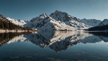 Obraz premium mountain covered in snow is in the background with a lake in front, reflecting the mountain