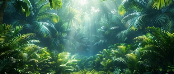 Background Tropical. Amidst the dense foliage, the rainforest's lush canopy serves as a protective shield, guarding the forest floor from the intense sun and providing a cool shaded environment.