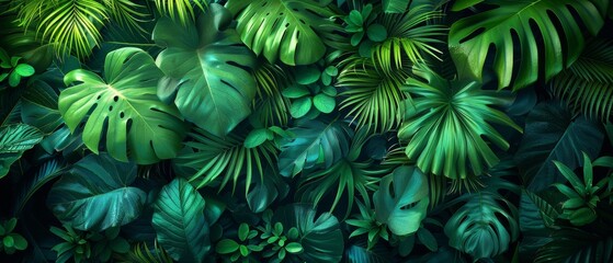Background Tropical. Within the lush canopy, the rainforest foliage stands as a testament to the power and beauty of nature, with its rich diversity and vibrant colors representing the celebration.
