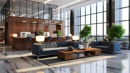 A photo of a law firm's lobby with modern decor.