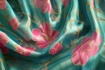 3D render of silk fabric with floral pattern