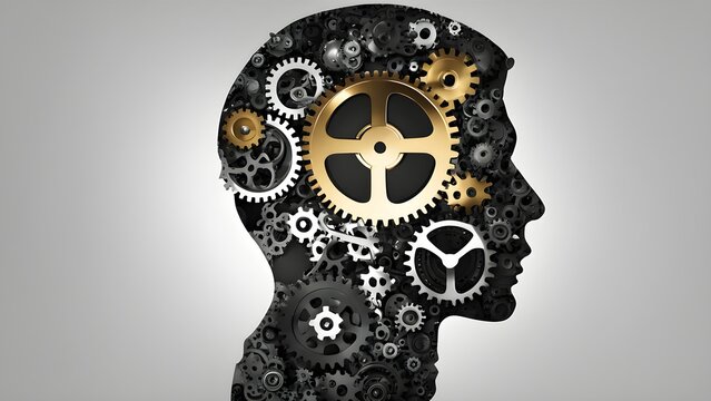 head silhouette with gears