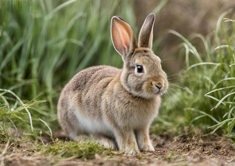 Fototapeta premium A young European rabbit (Oryctolagus cuniculus) faces the camera.