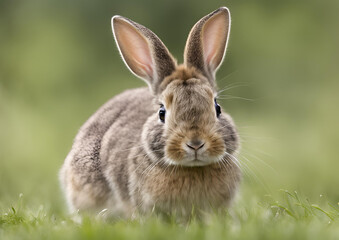 Fototapeta premium A young European rabbit (Oryctolagus cuniculus) faces the camera.