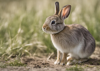 Fototapeta premium A young European rabbit (Oryctolagus cuniculus) faces the camera.