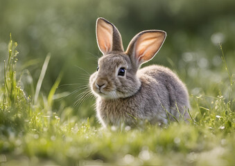 Fototapeta premium A young European rabbit (Oryctolagus cuniculus) faces the camera.