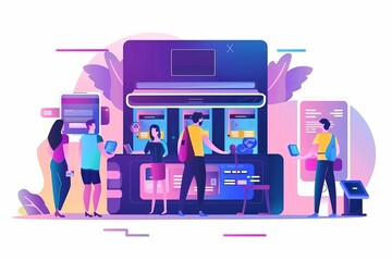 modern online banking ui with office workers making digital payments and transfers vector illustration