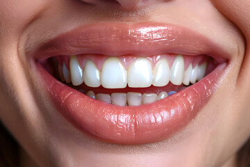 Obraz premium Beautiful young woman female smiling showing perfect white teeth. Dental stomatology whitening and treatment advertisement concept.