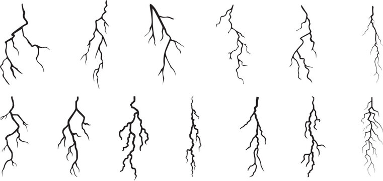 Vector lightning silhouettes set. Elements for thunderstorm.Vector Graphic Elements Collection