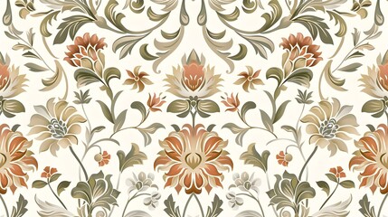 Elegant Floral Damask Pattern in Muted Hues Ideal for Decor Backgrounds and Branding