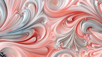 Obraz premium A stunning fluid art abstract background featuring swirling patterns in pastel pink, coral, and silver, creating a gentle and elegant aesthetic.