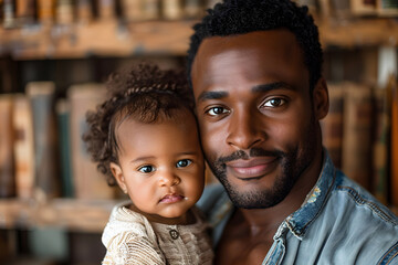 Black man father sleeping with daughter or son child. Caring father hugs his baby tenderly. Father's Day or Children's Day concept