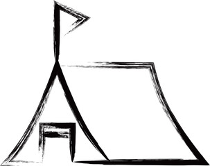 筆書きキャンプアイコン　テント