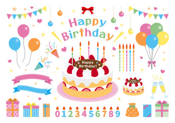 かわいい誕生日ケーキのイラスト素材
