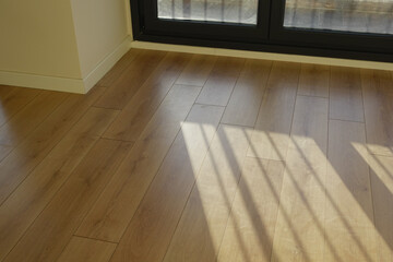 Simple background with empty thick wooden and blank white wall.