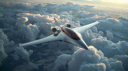 Advanced Futuristic Airplane Gliding through Air Pocket - Photorealistic 3D Render with Sleek Design and Aerodynamics