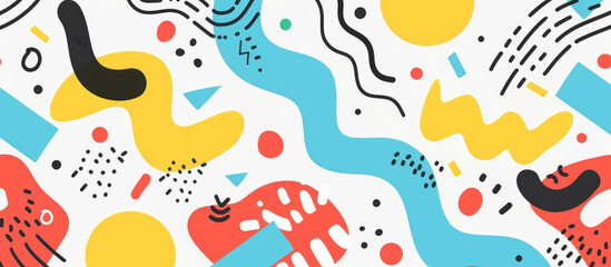 Fun and colorful abstract background featuring geometric shapes and lines in a playful pop art style