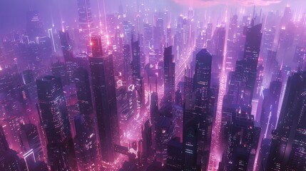 Fototapeta premium Neon Metropolis: Futuristic Air Pocket City with Floating Skyscrapers and Advanced Technology