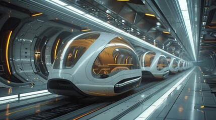 Fototapeta premium Air Pocket Futuristic Transportation: Hovering Vehicles with Sleek Design - Photorealistic Render