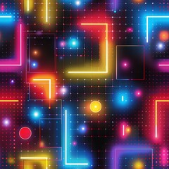 Obraz premium A seamless pattern tile of geometric shapes made with colorful neon lights. 