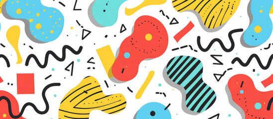 Fun and colorful abstract background featuring geometric shapes and lines in a playful pop art style