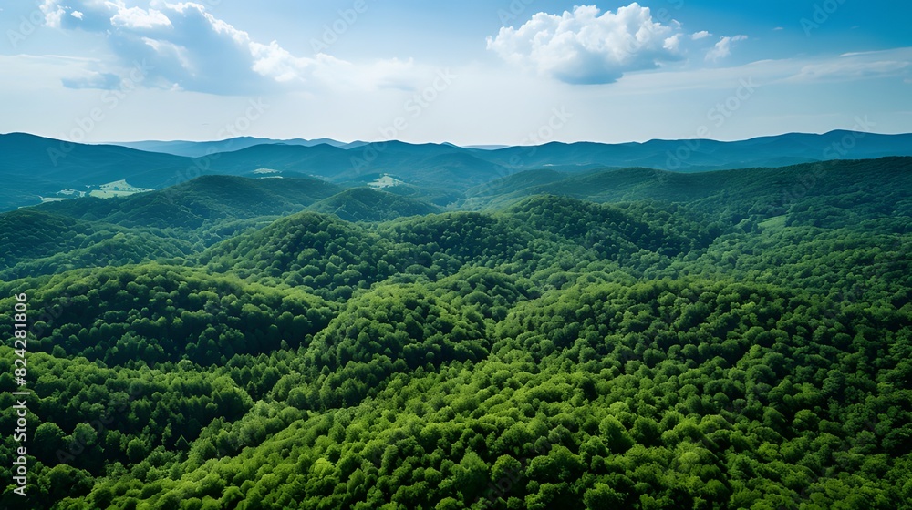 Canvas Prints Aerial view of dense green forest, captured by drone, showcasing CO2 absorption, nature background promoting carbon neutrality and net zero emissions, sustainable green environment concept