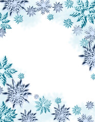 Christmas snowflake frame, Winter border background with snowfall clipart