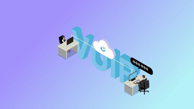 VOIP Technology, Voice over IP isometric 3d animation cartoon