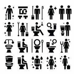 toilet vector icons set, male or female restroom wc